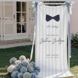 Modern Chic Dusty Blue Oh Boy Bow Welcome Banner