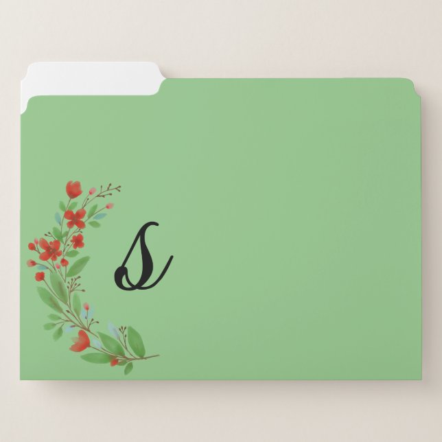 Modern Chic Elegant Alabaster Floral Monogram File Folder (Front Left)