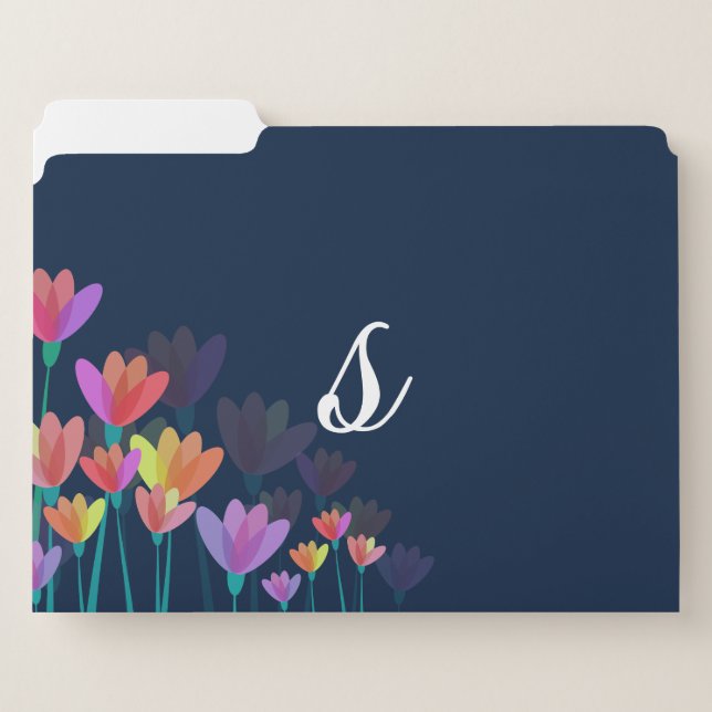 Modern Chic Elegant Alabaster Floral Monogram File Folder (Front Left)