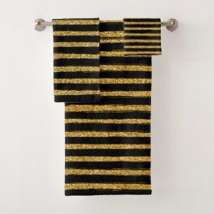 Modern chic elegant black and gold bath t towel set