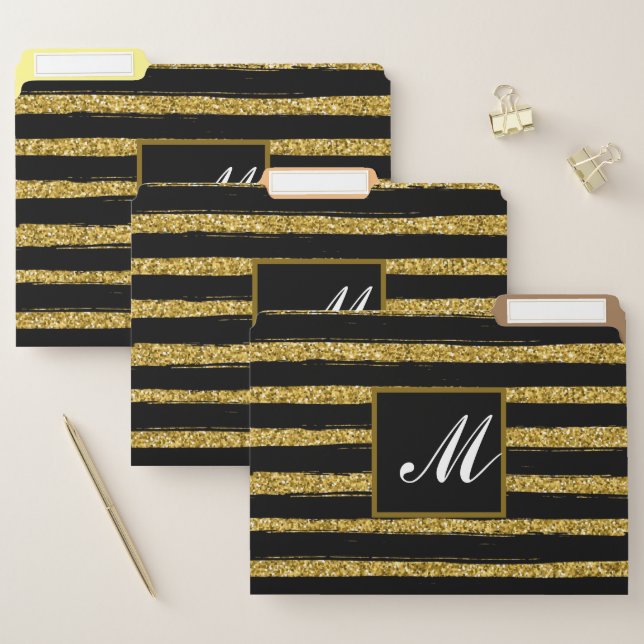 Modern chic elegant black and gold file folder (Set)