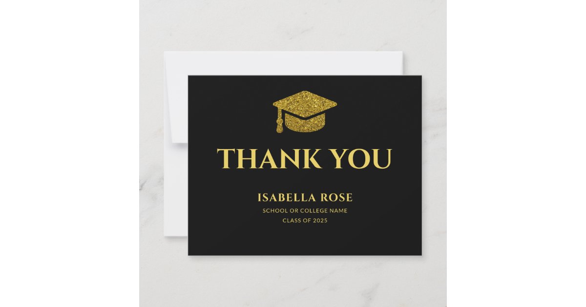 Modern Chic Elegant Black and Gold Graduation Thank You Card | Zazzle