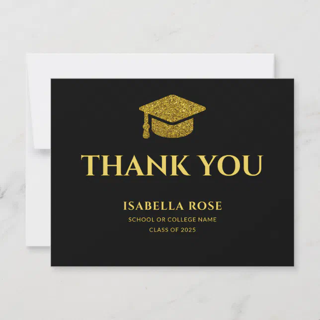 Modern Chic Elegant Black and Gold Graduation Thank You Card | Zazzle