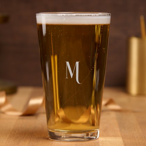 Modern Chic Elegant Custom Monogrammed Etched Beer Pint Glass