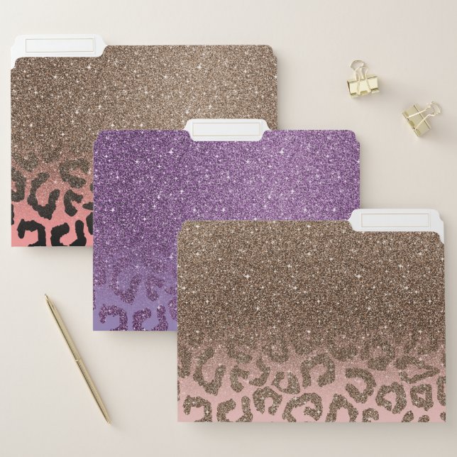 Modern Chic Elegant Glitter Foil Cheeta Background File Folder (Set)