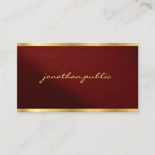 Modern Chic Elegant Gold Text Typography Script Business Card (Front)