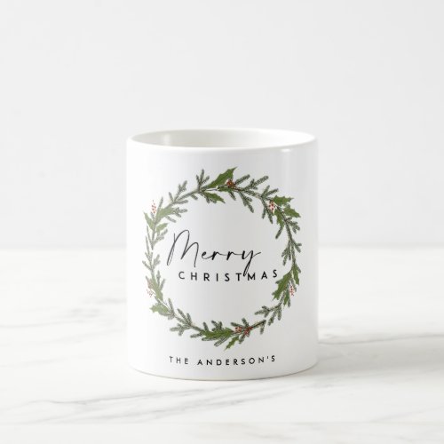 MODERN CHIC ELEGANT HOLLY BERRY WREATH CHRISTMAS COFFEE MUG