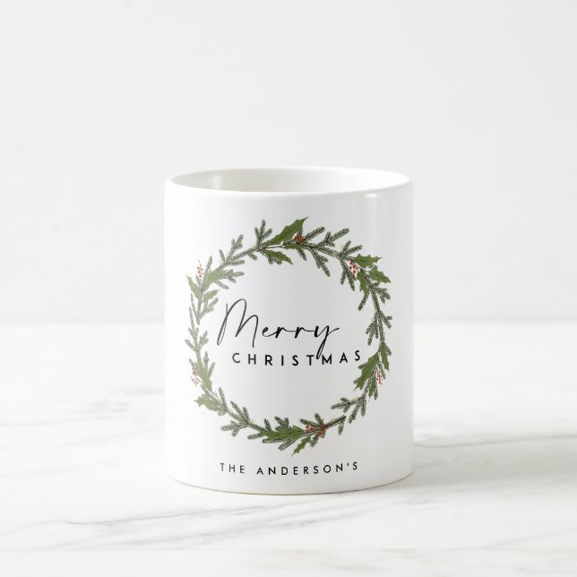 MODERN CHIC ELEGANT HOLLY BERRY WREATH CHRISTMAS COFFEE MUG (Center)