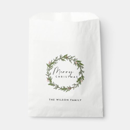 MODERN CHIC ELEGANT HOLLY BERRY WREATH CHRISTMAS FAVOR BAG