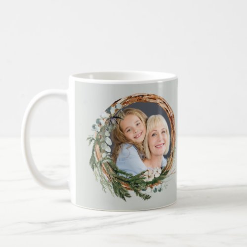 Modern chic elegant leafy wreath photo grandmother coffee mug