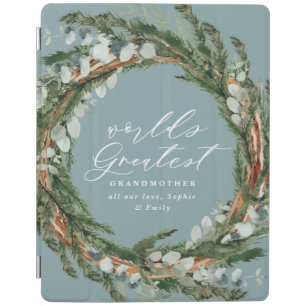 Modern chic elegant leafy wreath photo grandmother iPad smart cover