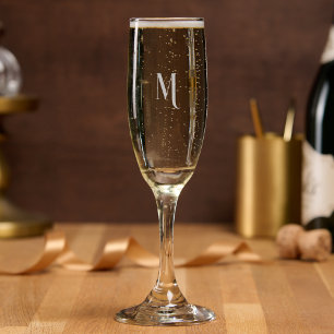 Modern Chic Elegant Monogrammed Etched 8 oz Mimosa Champagne Flute