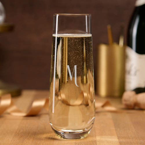 Modern Chic Elegant Monogrammed Etched Custom 10oz Stemless Champagne Flute