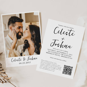 Modern Chic Elegant Photo QR Code Details Wedding Invitation