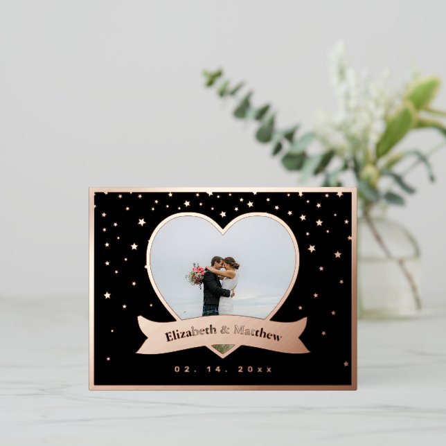Modern Chic Elegant Photo Wedding Save The Date Foil Invitation Postcard (Standing Front)