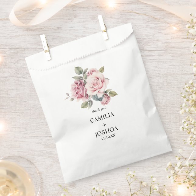 Modern Chic Elegant Romantic Pink Rose Wedding Favor Bag (Clipped)