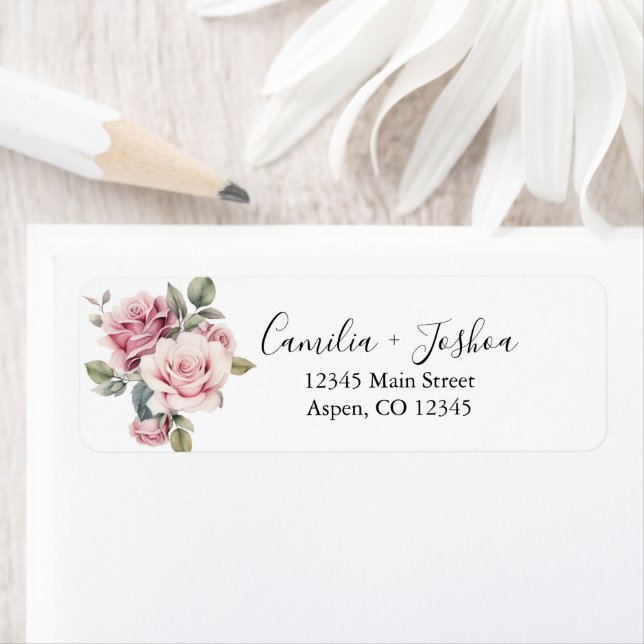 Modern Chic Elegant Romantic Pink Rose Wedding Label (Insitu)