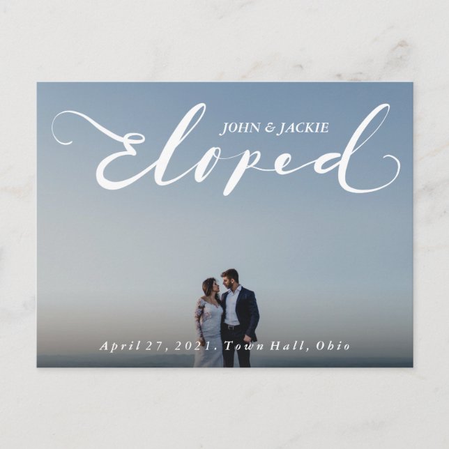 Modern Chic Eloped Wedding Post-Party Invitation Postcard (Front)