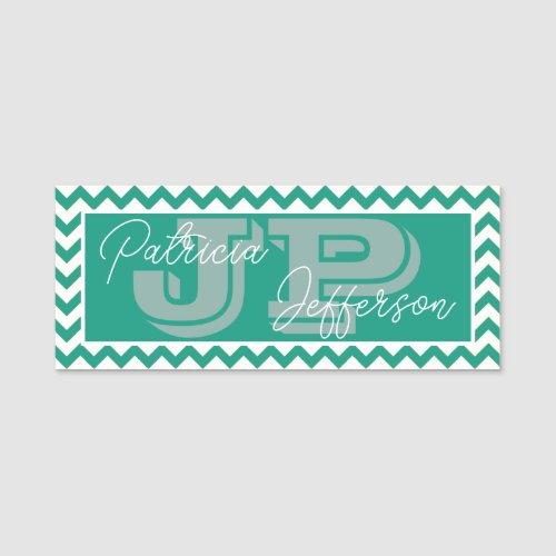 Modern Chic Emerald Green Chevron Unique Monogram Name Tag