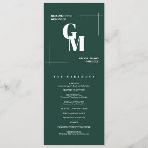 Modern Chic Emerald Green Monogram QR Code Wedding Program