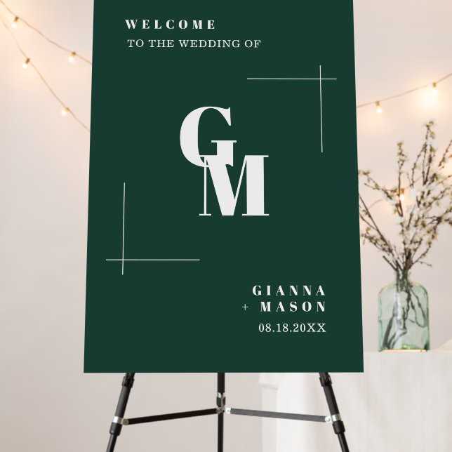 Modern Chic Emerald Green Welcome Wedding Sign (In Situ (Stand))