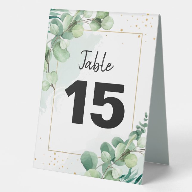 Modern Chic Eucalyptus Foliage Table Number Card Table Tent (Front)