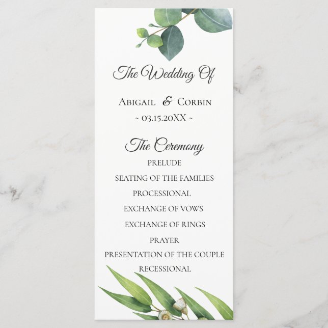 Modern Chic Eucalyptus Foliage Wedding Program (Front)