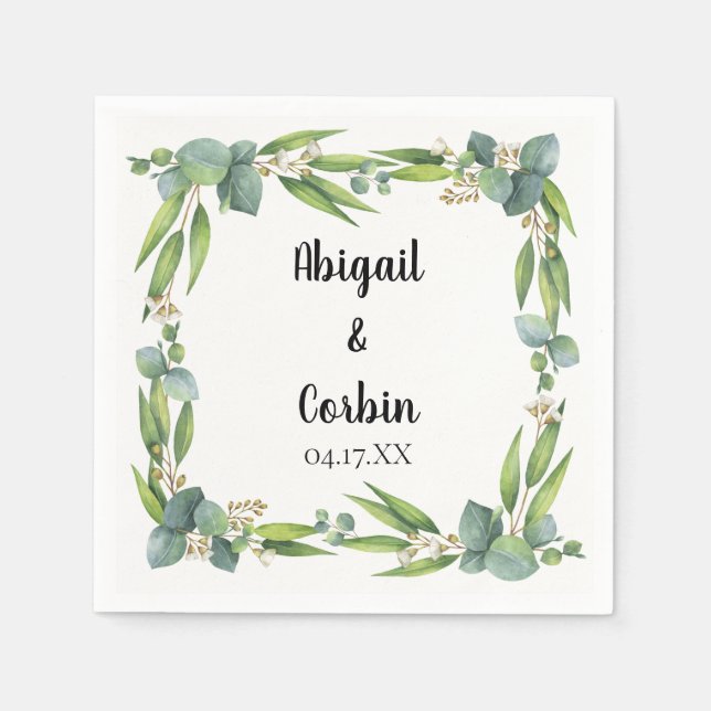Modern Chic Eucalyptus Frame Personalized Napkins (Front)