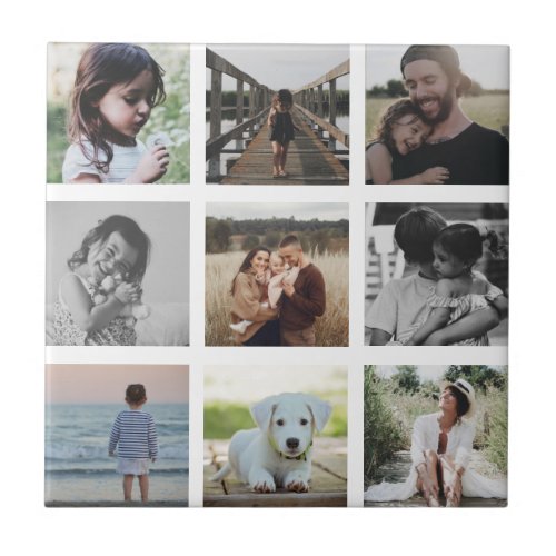 Modern Chic Family Photo Collage Keepsake Trendy Ceramic Tile