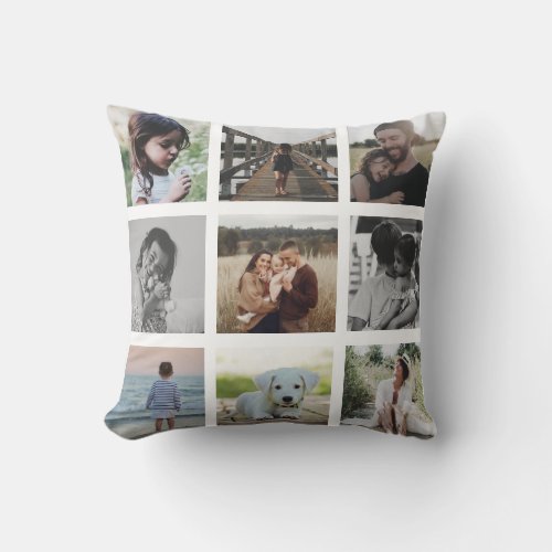 Modern Chic Family Photo Collage Keepsake Trendy Throw Pillow