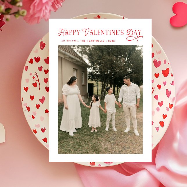Modern Chic Family Photo Happy Valentines Day Holiday Card (Creator Uploaded)
