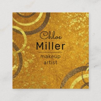 Modern Chic Fancy Brown Gold Glitter Makeup Artist Square Business Card