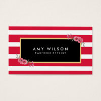 Modern Chic Fashion Stylist Pink Stripes Floral Business Card