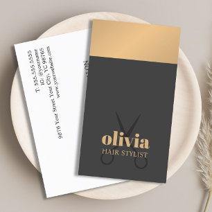 Modern Chic Faux Copper Grey Bold Hairstylist Business Card