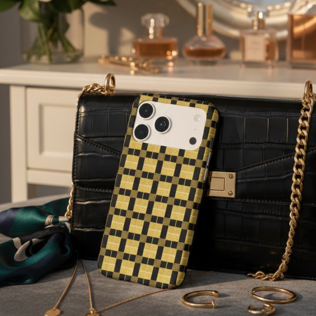 Modern Chic Faux Gold & Black Checkerboard Pattern Case-Mate iPhone Case (Creator Uploaded)