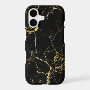 Modern chic faux gold foil black marble iPhone 17 case