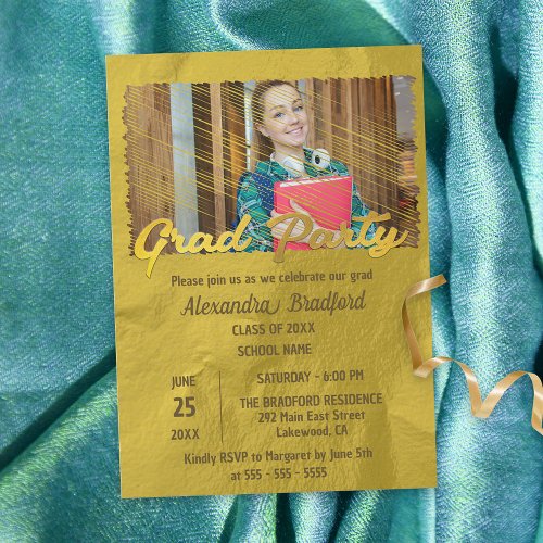 Modern Chic Faux Gold Foil Photo Graduation Party Invitation