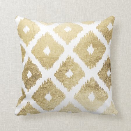 Modern Chic Faux Gold Leaf Ikat Pattern Throw Pillow