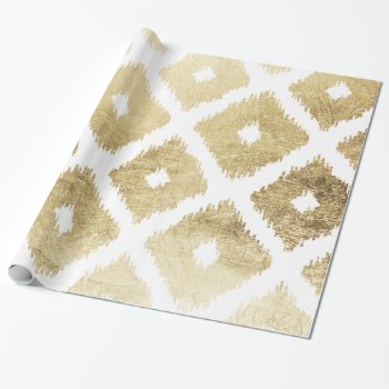 Modern Chic Faux Gold Leaf Ikat Pattern Wrapping Paper by pink_water at Zazzle