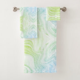 Modern chic faux green marble stone texture bath towel set