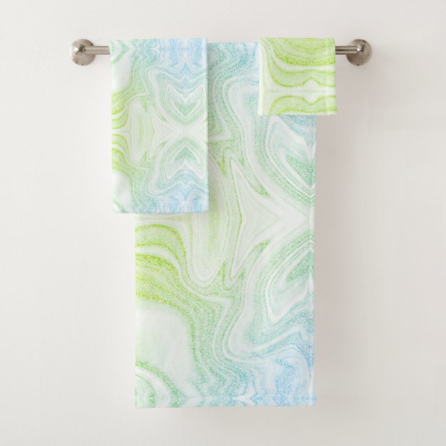 Modern chic faux green marble stone texture bath towel set (Insitu)