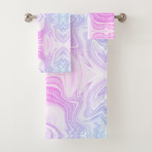 Modern chic faux pink purple marble bath towel set