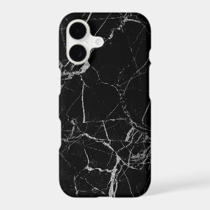 Modern chic faux silver foil black marble iPhone 17 case