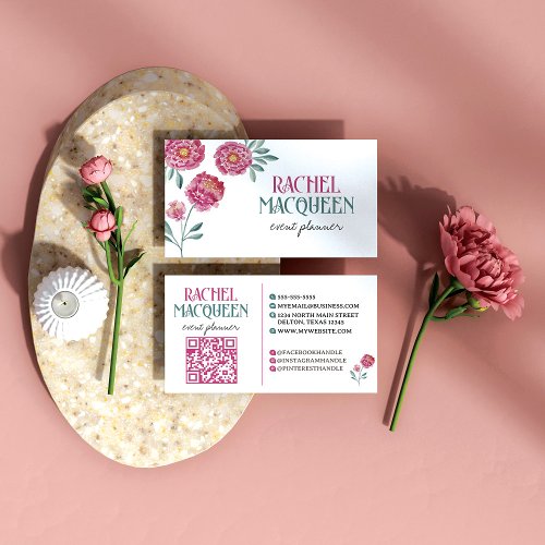 Modern Chic Floral Blooms Watercolor Business Card