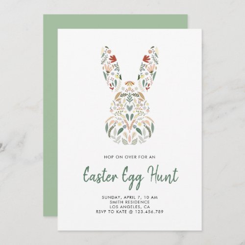 Modern Chic Floral Bunny Easter Egg Hunt Invitation