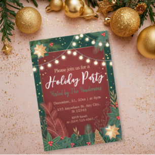Modern Chic Floral Festive Green Holiday Party Invitation