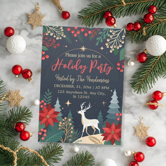 Modern Chic Floral Festive Green Holiday Party  Invitation (Creator Uploaded)