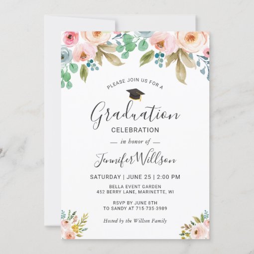 Modern Chic Floral Gold Graduate Graduation Party Invitation | Zazzle