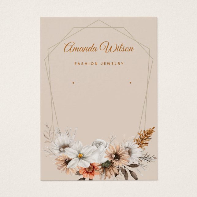 Modern chic Floral jewelry earring display card  (Front)