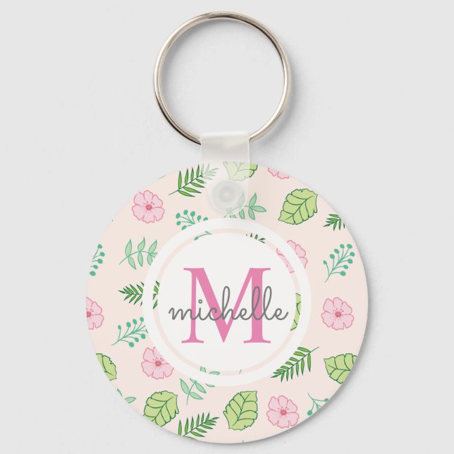 Modern Chic Floral Monogram Keychain (Front)